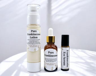 Natural Skincare Frankincense Skincare Set: Resin Infused Lotion, Face Oil , Eye Serum, Age Defying, Gift set for her