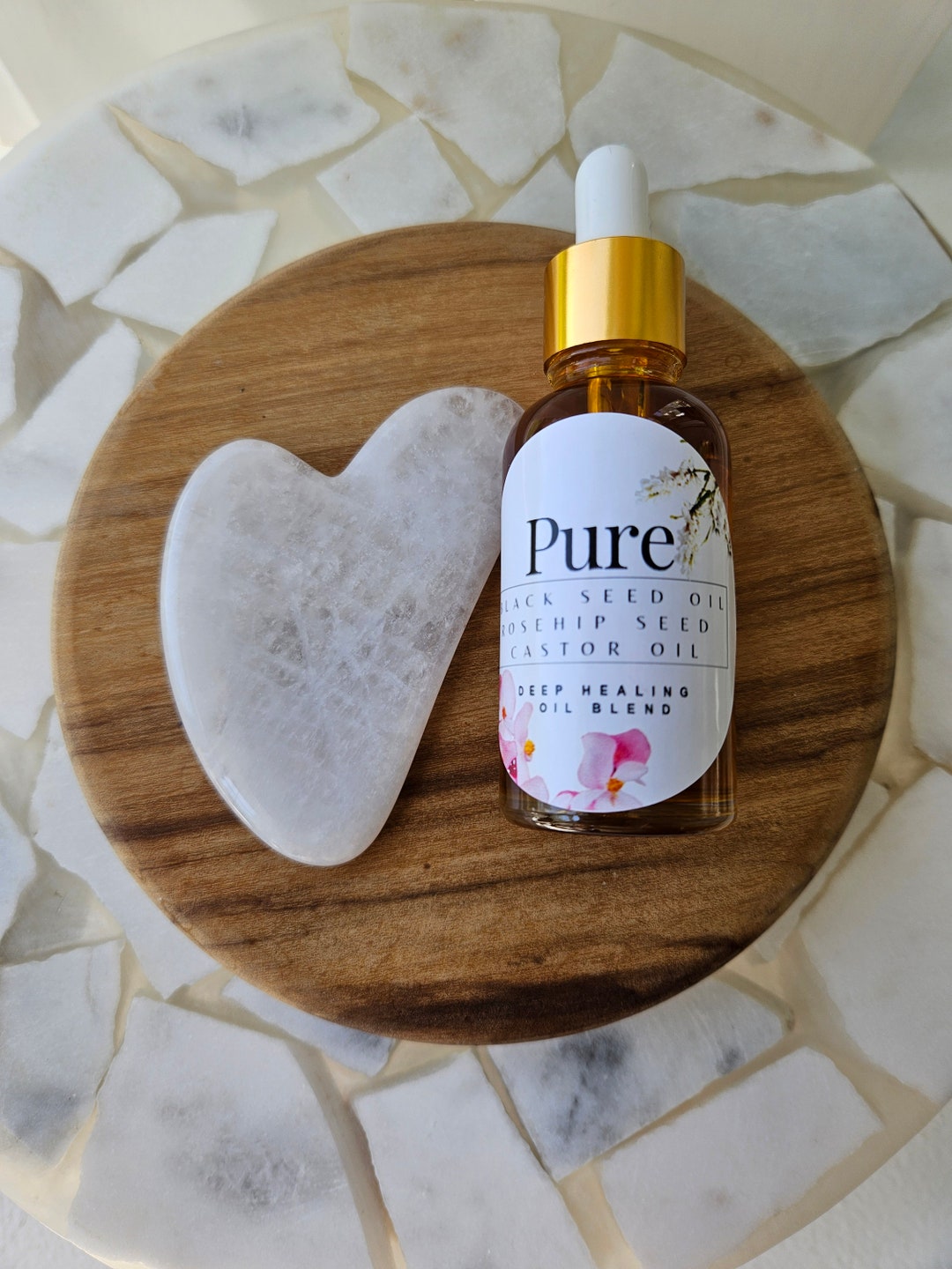 Facial Oil and Gua Sha, Castor Oil,black Seed Oil,rosehip Gift,moisturizer