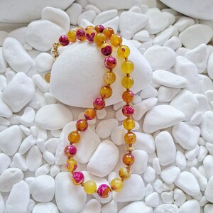 Agate Necklace, Agate Beads Necklace, Agate Beaded Necklace, Orange Beads Necklace, Fuchsia Beads Necklace, Agate Jewelry
