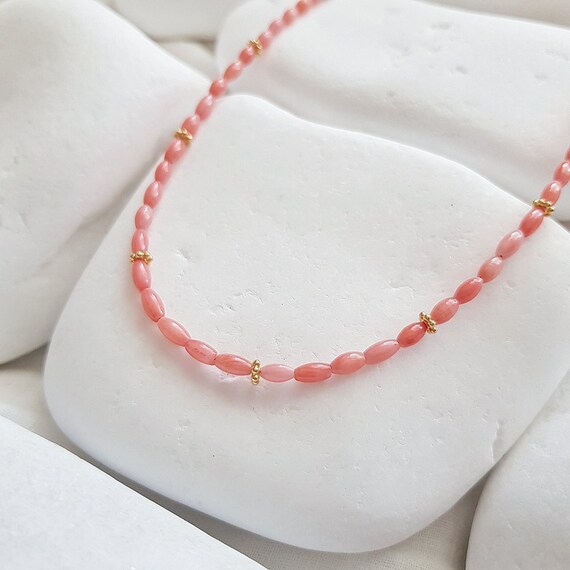 Collier De Perles En Corail Rose – Vintage, Couleur Peau D’ange – Occasion Très Bon état