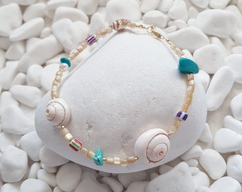 Sand Bikini Anklet, Sand Shell Anklet, Beige Anklet, Beige Mother of Pearl Anklet,  Pearl Anklet, Turquoise Stone Anklet, Multi stone Anklet