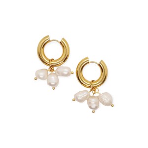 Pearl Cluster Earrings, Pearl Drop Earrings, Pearl Dangle Earrings, Pearl Hoop Earrings, Pearl Gold Earrings, Pearl Gold Hoop Earrings image 2