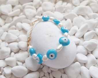 Evil Eye Bracelet, Eye Bracelet, Evil Eye Beads Bracelet, Evil Eye Charm Bracelet, Blue Evil Eye Bracelet, Evil Eye Jewelry, Pearl Bracelet