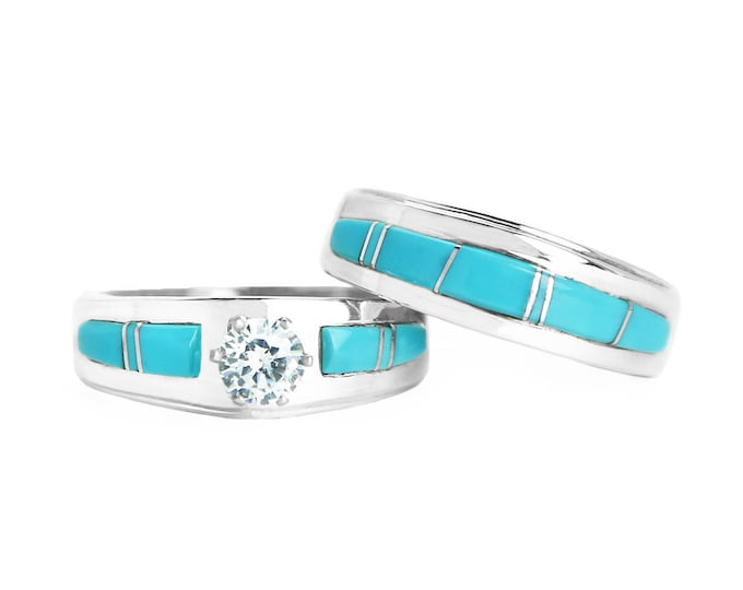 Turquoise Bridal Ring Set Etsy
