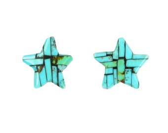 Mixed Turquoise Mosaic Star Inlay Post Earrings