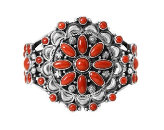 Mediterranean Coral Navajo Cluster Cuff Bracelet