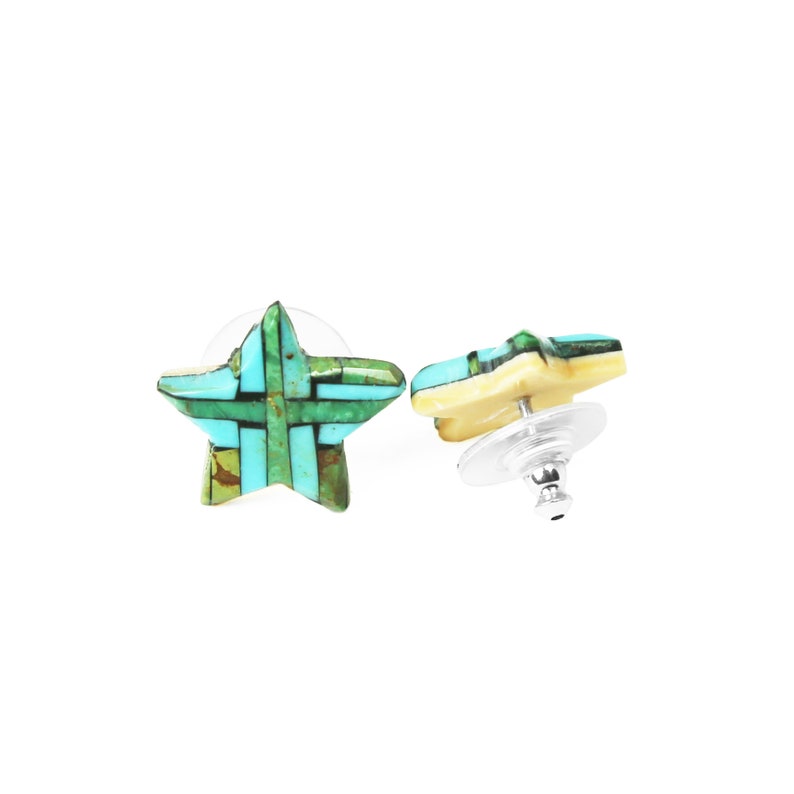 Mixed Turquoise Mosaic Star Inlay Post Earrings