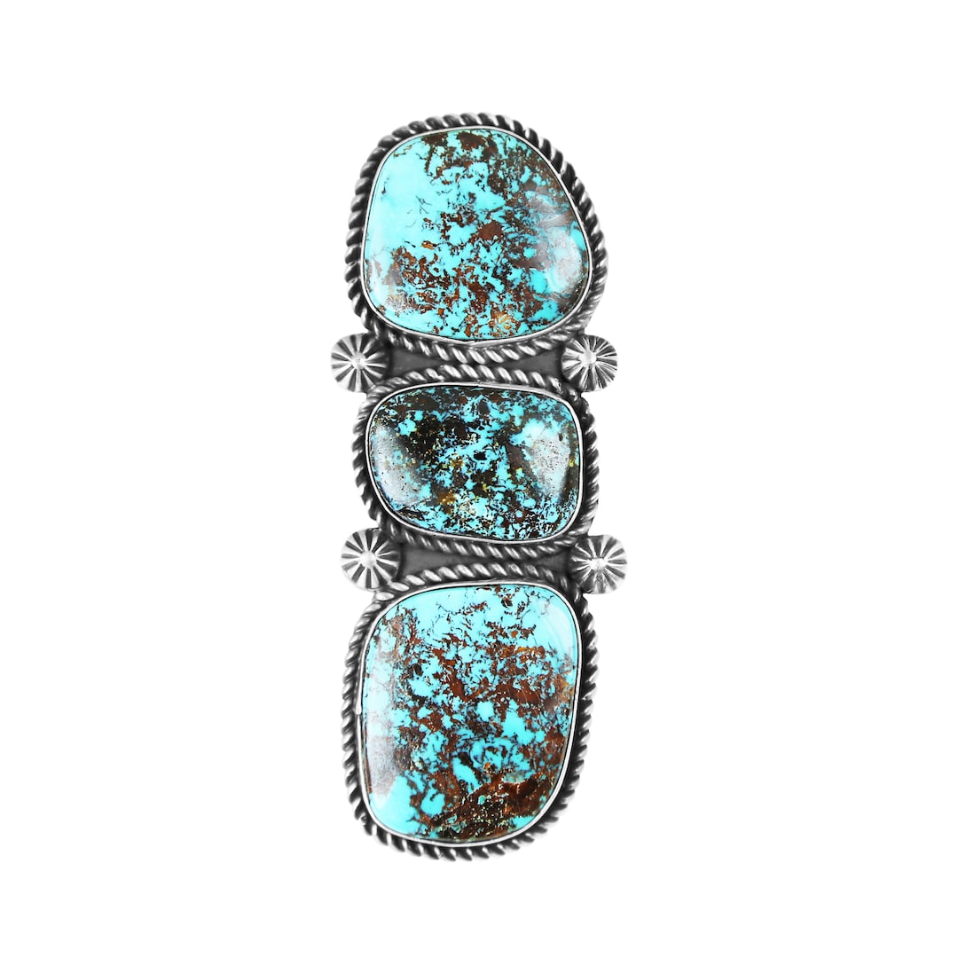 Three Stone Long Kingman Turquoise Ring - Style 1 - Etsy