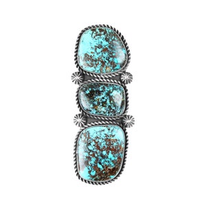 Three Stone Long Kingman Turquoise Ring - Style 1 - Etsy