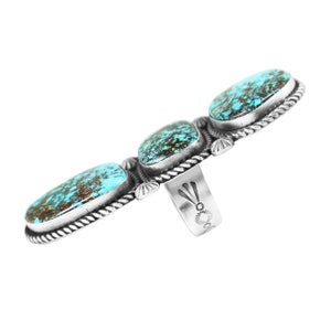 Three Stone Long Kingman Turquoise Ring - Style 1 - Etsy