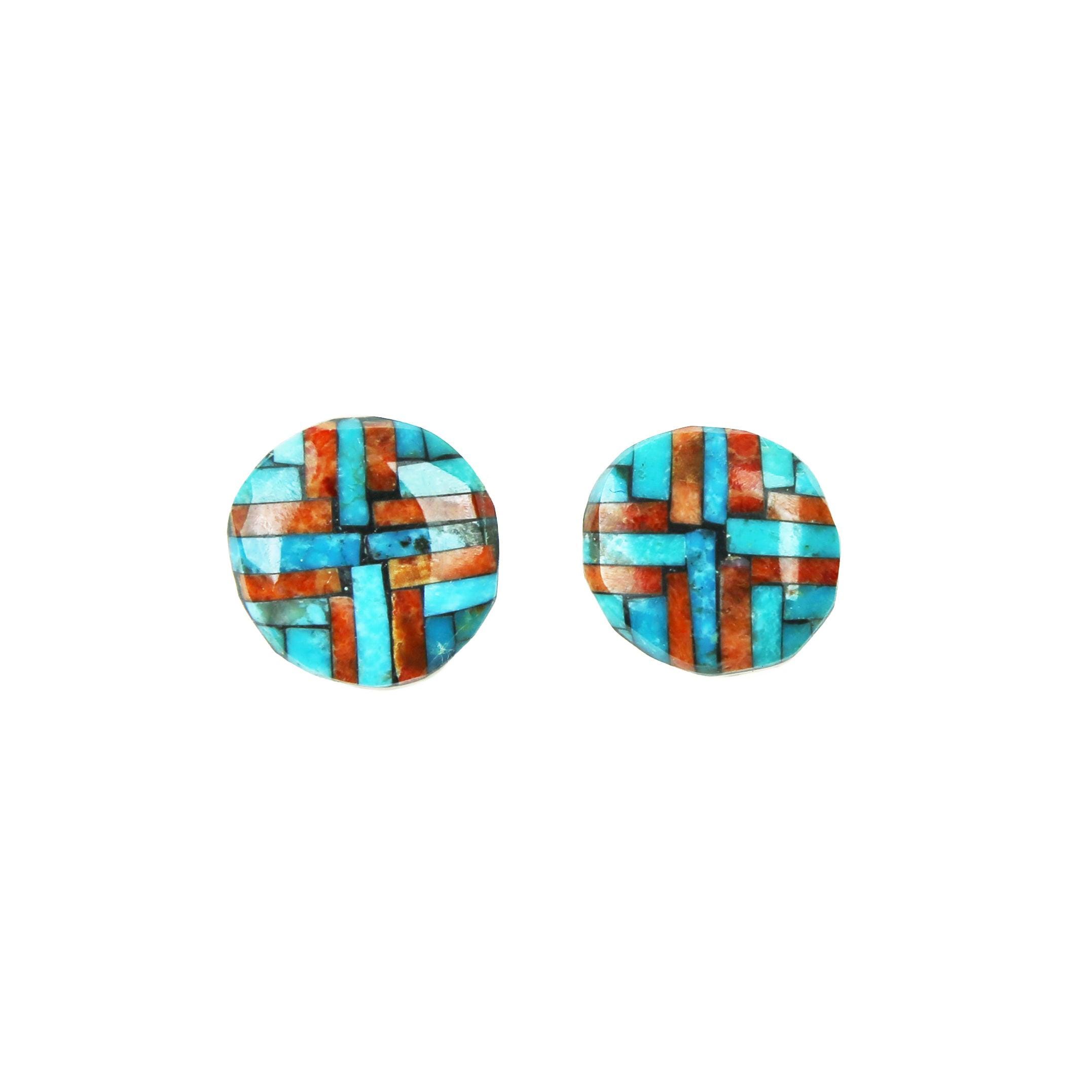 Turquoise & Spiny Oyster Mosaic Inlay Post Earrings