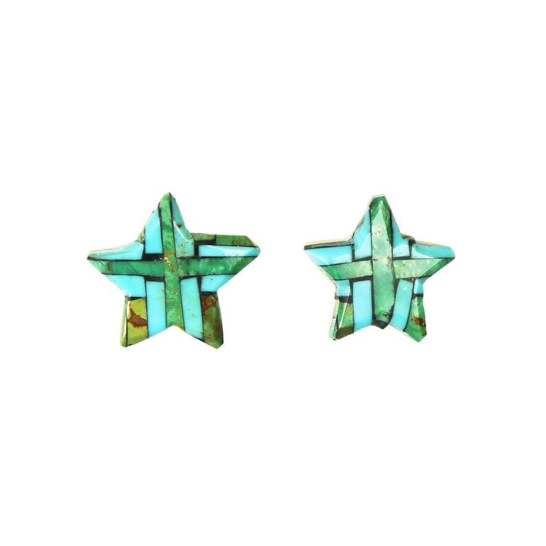 Mixed Turquoise Mosaic Star Inlay Post Earrings