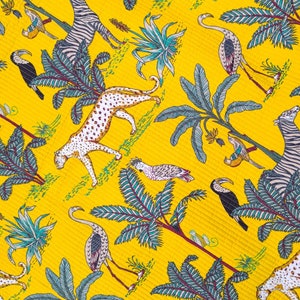 Indian Cotton Quilted Fabric , Handmade Floral Print Quilted Fabric, Beautiful 100% Cotton Fabric, Decorative Lion print fabric By The Yard