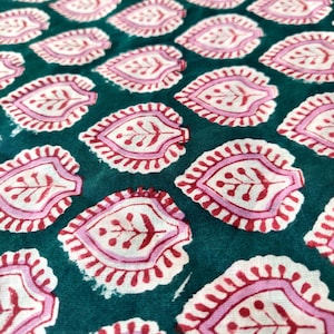 Green color hand block print fabric