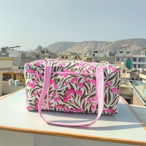 Large Indian Cotton Quilted Duffle Bags Beautiful Block Print Weekender Bags Handmade Colourful Travel Overnight Bags  For Holiday Gifts