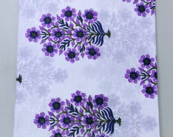 Hand Block Print Cotton Fabric, Floral Print, 44" Wide