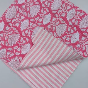 Indian Floral Print Quilted Fabric, By The Yard Beautiful Block Print Fabric, 100% Cotton Quilted Fabric, Quilted Running Garment Materials