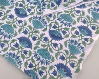 Indian Handmade Cotton Quilted Fabric, Beautiful Flower Print Dressmaking Fabric Decorative Block Print Machine Quilted Garment Materials