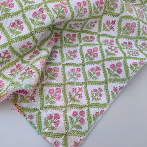 Indian Cotton Quilted Fabric Beautiful Floral Print Fabric, Handmade Garment Materials Hand Block Print Fabric Quilted Dressmaking Materials