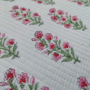 By The Yard Handmade Cotton Quilted Running Fabric Indian Beautiful Floral Print Quilted Fabric, New Block Printed Garment Materials