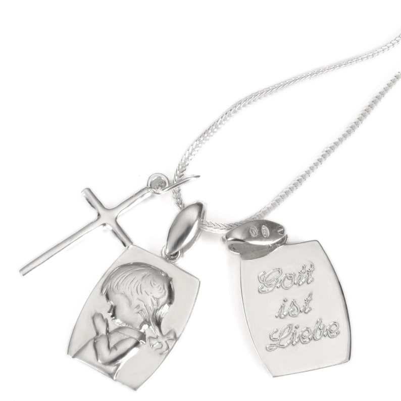 925 silver baptism set with engraving 2 pendant with children/'s chain kit The bed-girl the cross and a 40 cm snake chain