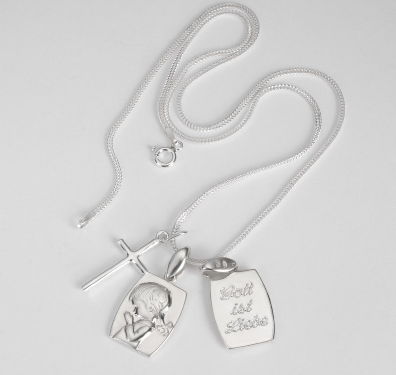 925 silver baptism set with engraving 2 pendant with children/'s chain kit The bed-girl the cross and a 40 cm snake chain