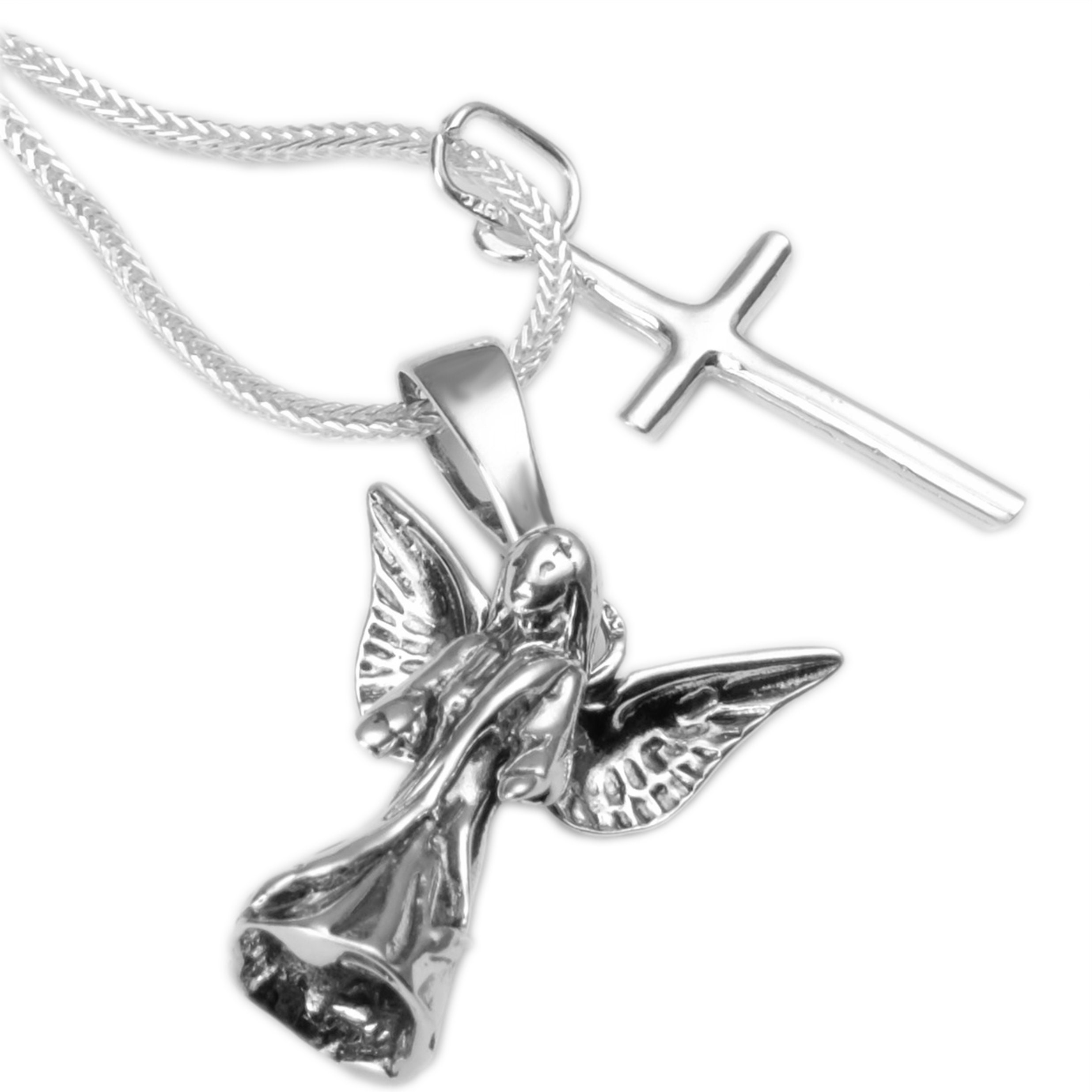 Dreiteiliges 925 Silber Set Schutzengel-Bernstein Kreuz Anhänger Silberkette Dreiteiliges 925 Silber Set Schutzengel-Bernstein Kreuz Anhänger Silberkette