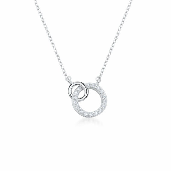Maria Jewelry Double Ring Eternal Love Circle Necklace of 925 Sterling Silver With Zirconia