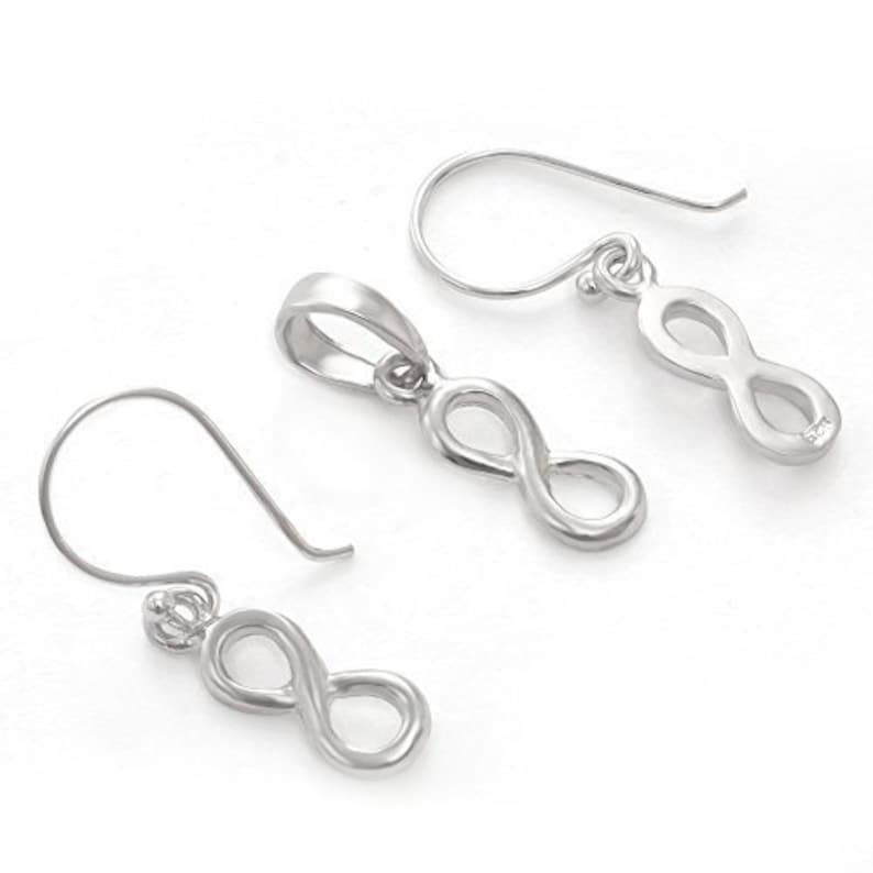 Women/'s Infinity Love Sign Pendant Earrings Set of 925 Sterling Silver #1462