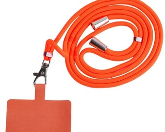 Cordon bandoulière orange fluo pour téléphone portable