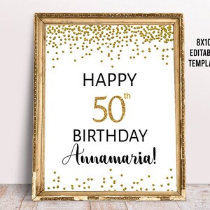 Editable 50th Birthday Sign Template, Printable 50th Anniversary Sign, Custom Gold Party Sign, 50th Birthday Decoration, Gold Custom Sign