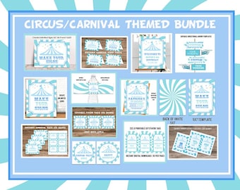 Blue Carnival Theme Party Bundle, Invitation & Decoration, Printable Package Set Bundle Pack Kit, Editable Circus Birthday, Blue Circus gift