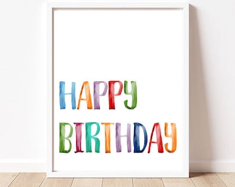 Rainbow Happy Birthday Sign Printable Colorful Birthday Decorations Rainbow  Silver Happy Birthday Poster Personalized Happy Birthday Print 