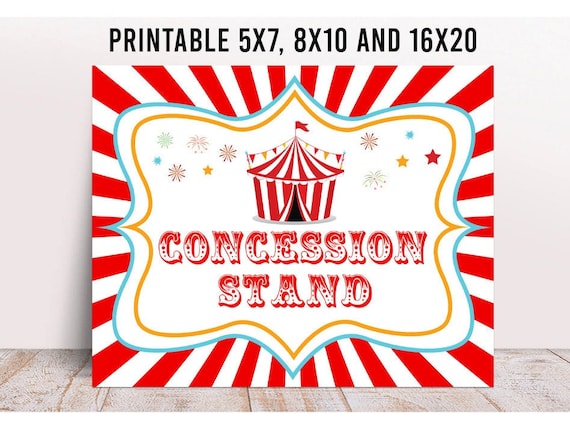 Carnival Party Concession Stand Sign Printable Circus - Etsy