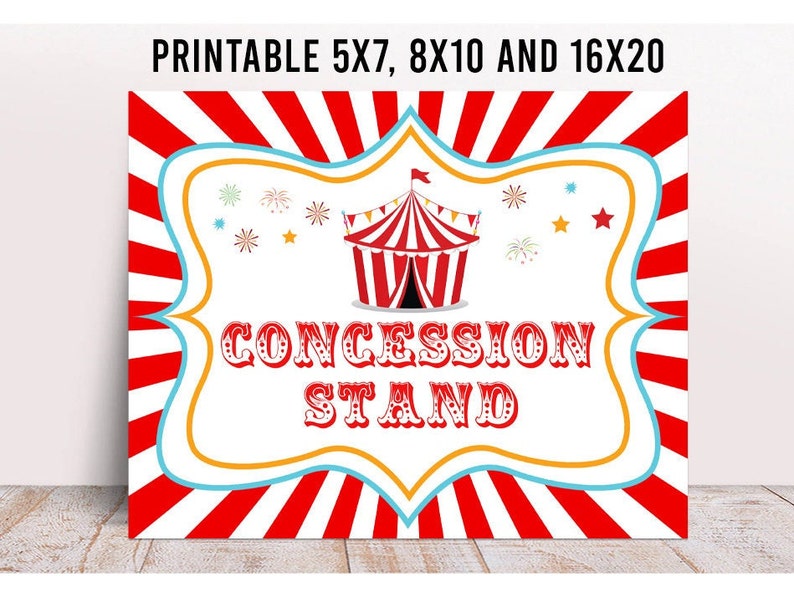 Carnival Party Concession Stand Sign Printable Circus - Etsy