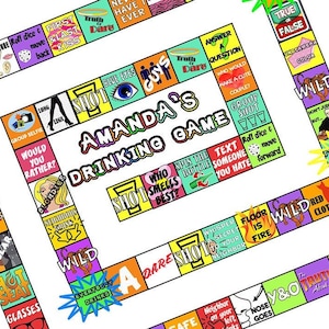 Customized Drinking Board Game, Printable Drinking Board Game, Black ...