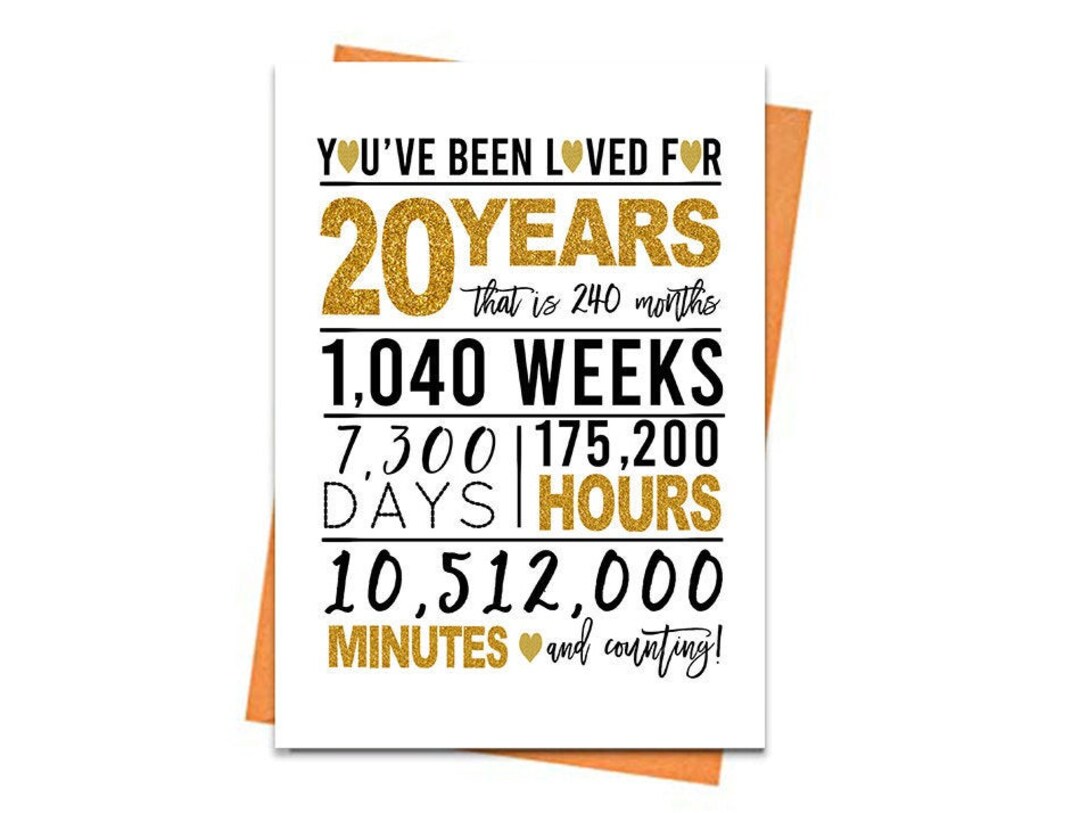 Gold 20th Birthday Card, Printable Birthday Card, 20th Birthday ...