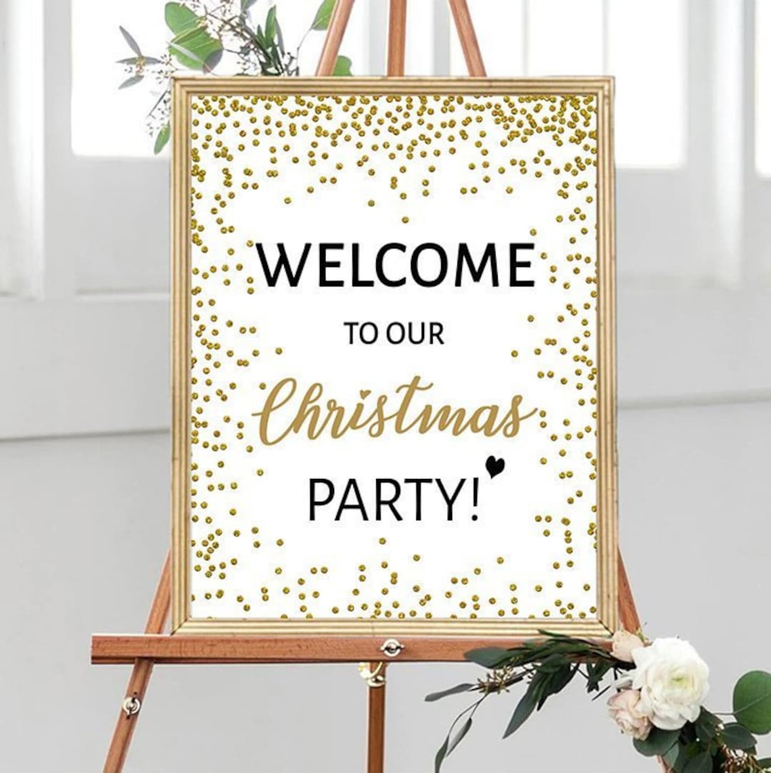 Gold Christmas Party Welcome Sign, 8x10, 16x20, Printable Holiday Welcome, Printable Christmas