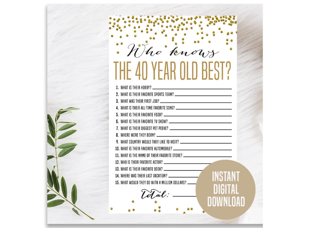 Games To Play At 40th Birthday Party Gold 40th Birthday Game, Printable, 40th Birthday Party Activity, 40th