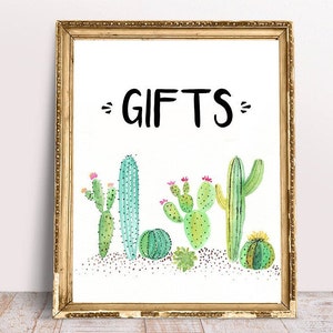 Signe de cadeaux de cactus, cadeaux succulents, cartes et cadeaux de cactus, cartes imprimables et signe de cadeau, signes de douche, signe de téléchargement de cadeaux, cadeaux espagnols