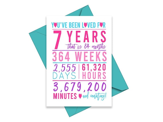 7th Birthday Card Printable Birthday Card 7th Birthday - Etsy