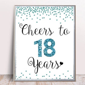 Saludos a 18 años signo, imprimible, signo de cumpleaños número 18, signo del 18 aniversario, decoración de fiesta de cumpleaños azul, cumpleaños número 18 azul claro