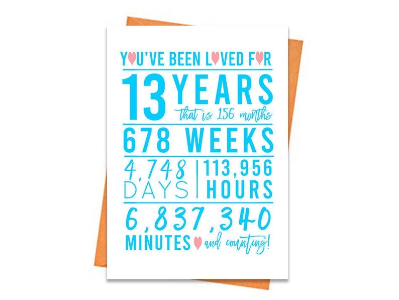13th Birthday Card Printable Birthday Card 13th Birthday | Etsy