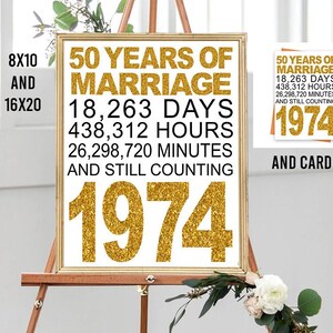 50e huwelijksverjaardag teken en kaart, Cheers to 50 Year, Gold Wedding, Gold Anniversary Party Decoration, Anniversary decor, 1974