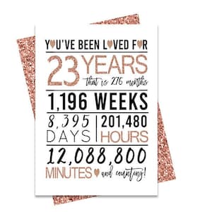 Carte d'anniversaire en or rose 23e, carte d'anniversaire imprimable, imprimables du 23e anniversaire, imprimables de carte de voeux, or 23e bday, 23e carte de coeur