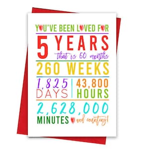 5ème carte d'anniversaire, carte d'anniversaire imprimable, 5ème anniversaire imprimables, imprimables de carte de voeux, rouge 5ème anniversaire, carte colorée imprimable