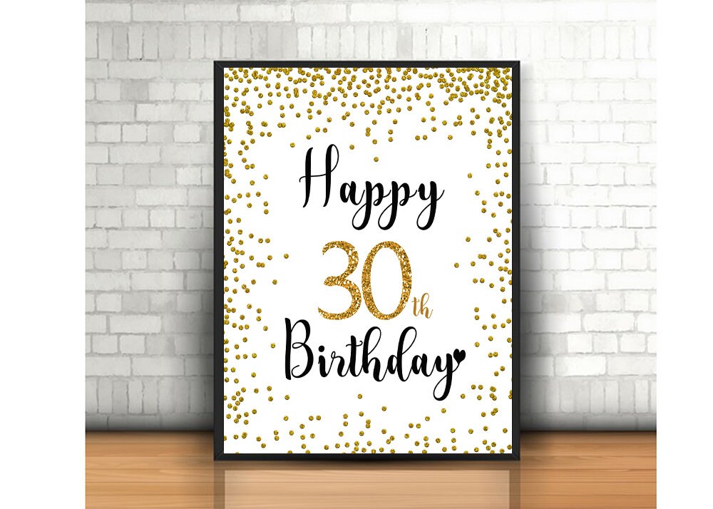 Gold 30th Birthday Signs, Printable, 30th Birthday Signs Bundle, Happy ...