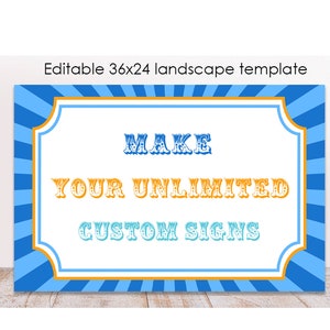 Editable Blue Carnival Party Sign, 36x24, Printable Circus Welcome Sign, Carnival Birthday Template, Custom Circus Party Sign, Stripy Blue