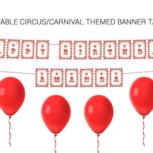 Editable Circus Banner, Printable, Carnival Letters Decor, Circus Template, Carnival Birthday Decoration, Carnival Birthday Signs, Corjl