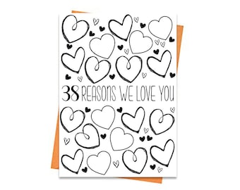 38th Birthday Card, Printable Birthday Card, 38th Birthday Printables, Greeting card printables, 38 Reasons We Love You Birthday Card Files
